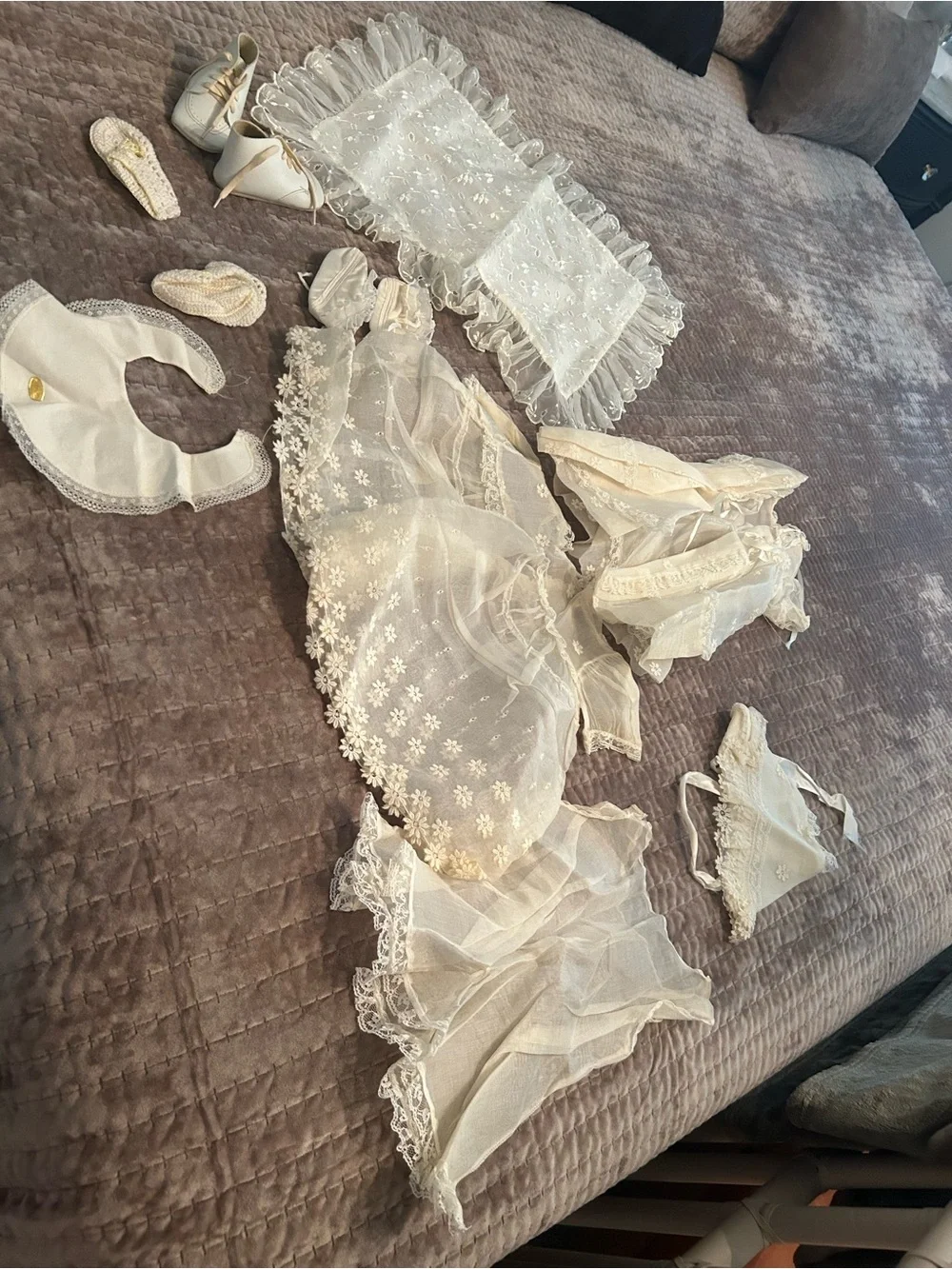 Vintage-Inspired Cream Lace Baby Layette Set - Elegant Home Accents